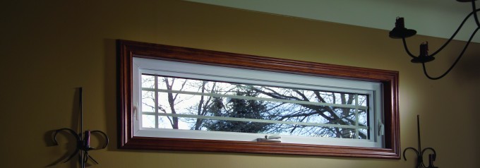 awning window with brown trim